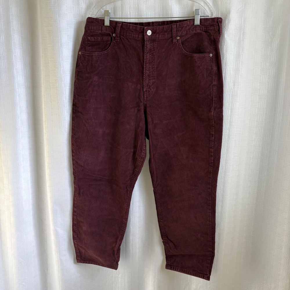 American Eagle Burgundy Super Stretch Corduroy Mom Jean Maroon Pants 18 Short - Picture 6 of 12